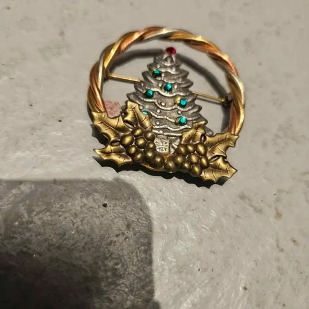 Vintage Metal Christmas Tree Brooch Holiday Pin 2